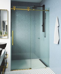 VIGO 68"x76" Elan Cass Aerodynamic Frameless Sliding Shower Door, Matte Brushed