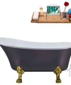 63" Streamline N351BGL-WH Soaking Clawfoot Tub and Tray With External Drain