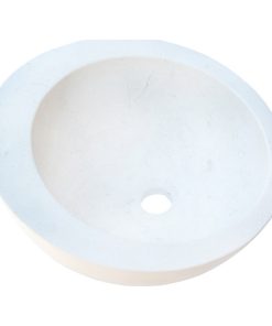 White Limestone Natural Stone Sloped Rim Vessel Sink Polished, D16", H8"