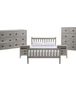 Windsor 5-Piece Bedroom Set With Slat, Driftwood White, Twin, Driftwood Gray, Fu