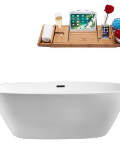 67" Streamline N701BL Soaking Freestanding Tub and Tray With Internal Drain