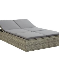 vidaXL Convertible Sun Bed with Cushion Poly Rattan Gray Chaise Lounge Sofa