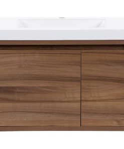 Wall Mounted Bathroom Vanity, Caramel Body With Integrated White Sink Top