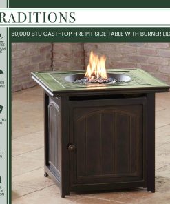 Traditions 26" Square LP Gas Fire Pit Side Table With Aluminum Cast-Top