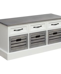 Wood Storage Bench, White and Weathered Gray