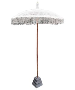 White Macrame Umbrella w/ Stone Base