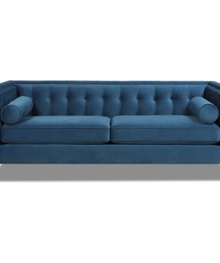 Velvet Tufted Tuxedo Sofa, Blue Teal With Bolster Pillows
