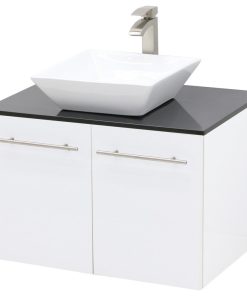 30" Wall Mount Vanity, Black Stone Countertop, White Embossed Texture