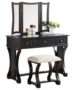 Vanity Set with Stool and Mirror, Black