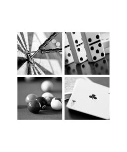 4-Piece Game Room Square Canvas, Contemporary Black and White Wall Art, 24"x24"