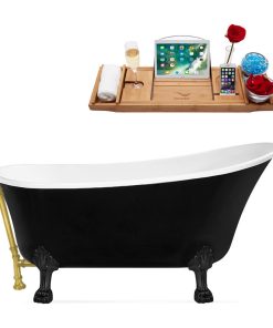 59" Streamline N344BL-BGL Clawfoot Tub and Tray With External Drain