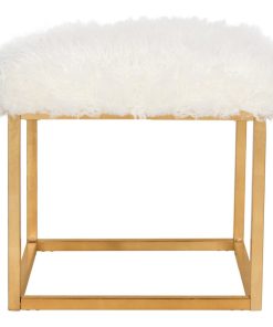 Windel Contemporary Glam Faux Sheepskin Square Ottoman White