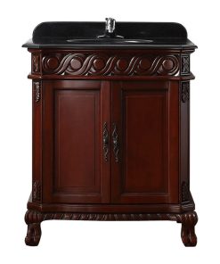 Trent Single Vanity, 30", Dark Cherry With Black Granite Top