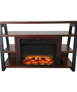 32" Electric Fireplace Mantel With Realistic Log and Flames, Mahogany