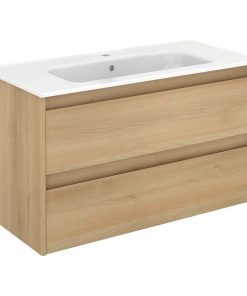 Wall Mounted Bathroom Vanity, Nordic Oak, 39.6"x18.1", Ambra 100 Nordic Oak