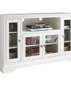 52" Wood Highboy TV Media Stand Storage Console, White