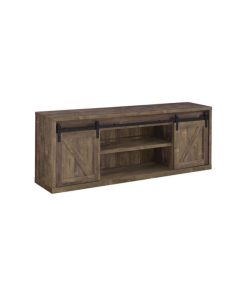 71 Inch Farmhouse Wooden Tv Console With 2 Sliding Barn Doors, Rustic Brown
