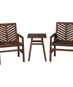 3 Pieces Patio Set, Chairs With Chevron Pattern & Side Table, Dark Brown Finish