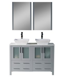 Sydney 48" Double Vanity Set With Vessel Sinks and Mirrors, Metal Gray
