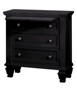 Wood Nightstand with 3 Drawers, Black
