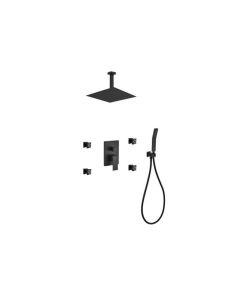 Aqua Piazza Set, 12" Ceiling Square, Rain Shower, 4 Jets, Handheld, Matte Black