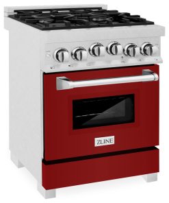 24" 2.8 cu. ft. Range, Gas Stove and Gas Oven, DuraSnow, Red Gloss