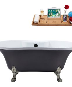 60" Streamline N105BNK-BL Soaking Clawfoot Tub and Tray With External Drain