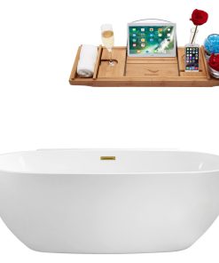 59" Streamline N300BGL Soaking Freestanding Tub and Tray With Internal Drain
