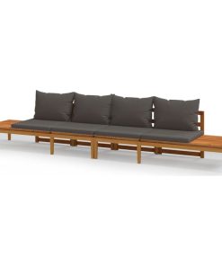 vidaXL 2x Solid Acacia Wood Patio Benches with Dark Gray Cushions Garden Seat