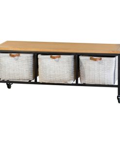 Wood/Metal Bench, Black/Tan/White, 46"