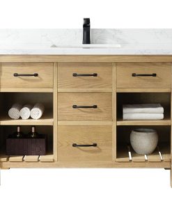 Valencia Vanity, White Composite Top, Washed Ash, 48", Without Mirror