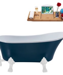 63" Streamline N352WH-WH Soaking Clawfoot Tub and Tray With External Drain