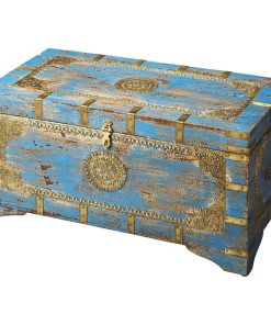 Traditional Hand Painted Brass Inlay Storage Trunk