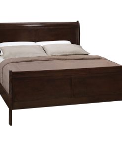 Traditional Style Wooden Full Size Bed with Curved Headboard, Brown