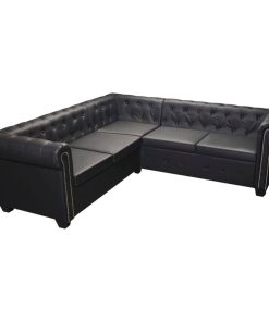 vidaXL Chesterfield Corner Sofa 5-Seater Faux Leather Black Chaise Longue