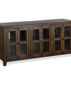 70" Wood Brown TV Stand Media Console Glass Doors Storage Cabinet