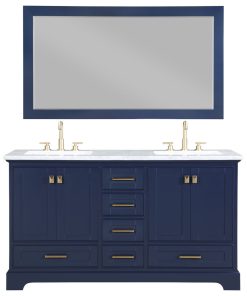 Stufurhome Brittany Dark Blue Bathroom Vanity With Mirror, 60"