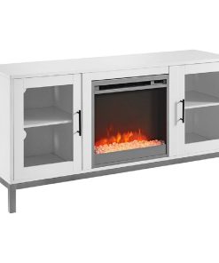 52" Avenue Wood Fireplace TV Console With Metal Legs, White