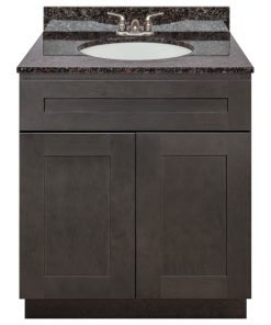 30" Bathroom Vanity, Tan Brown Granite Top, Faucet LB3B, Dover Gray