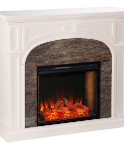 Tesson Alexa Smart Fireplace with Faux Stone, White