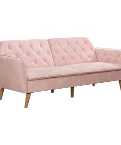 Transitional Futon, Tapered Legs With Padded Seat & Button Tufted Back, Pink
