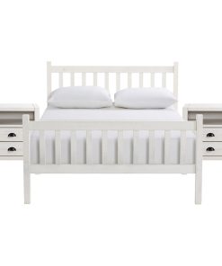 Windsor 3-Piece Wood Bedroom Set with Slat Twin Bed, Driftwood White, Full