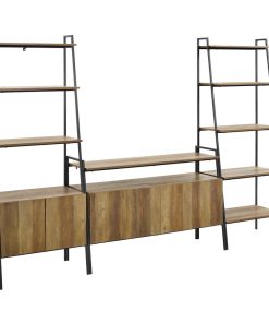 3-Piece Ladder Shelf Storage Entertainment Wall, Reclaimed Barnwood