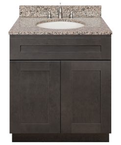 30" Bathroom Vanity, Burlywood Granite Top, Faucet LB4B, Dover Gray