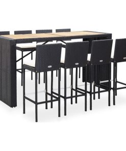 vidaXL 9-Piece Outdoor Bar Set Poly Rattan/Acacia Wood Black