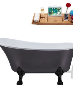 63" Streamline N351BL-WH Soaking Clawfoot Tub and Tray With External Drain