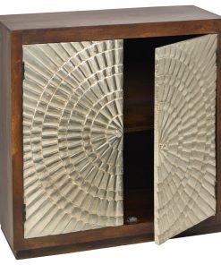 40" Silver 2 Galvanized Overlay Doors Solid Wood Base Accent Cabinet Greece