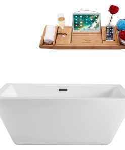 60" Streamline N320BGM Soaking Freestanding Tub and Tray With Internal Drain