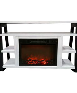 32" Electric Fireplace Mantel With Log Display and Flames, White and Black