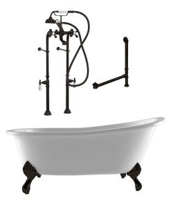 61" Cast Iron Slipper Bathtub, Telephone Freestanding Faucet Plumbing PKG- ORB